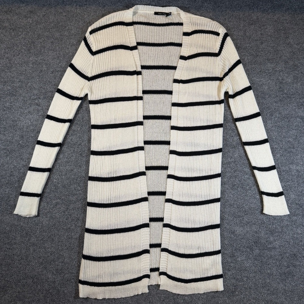 Doe & Rae Striped Ribbed Knit Open-Front Longline Duster Cardigan Sweater Size L